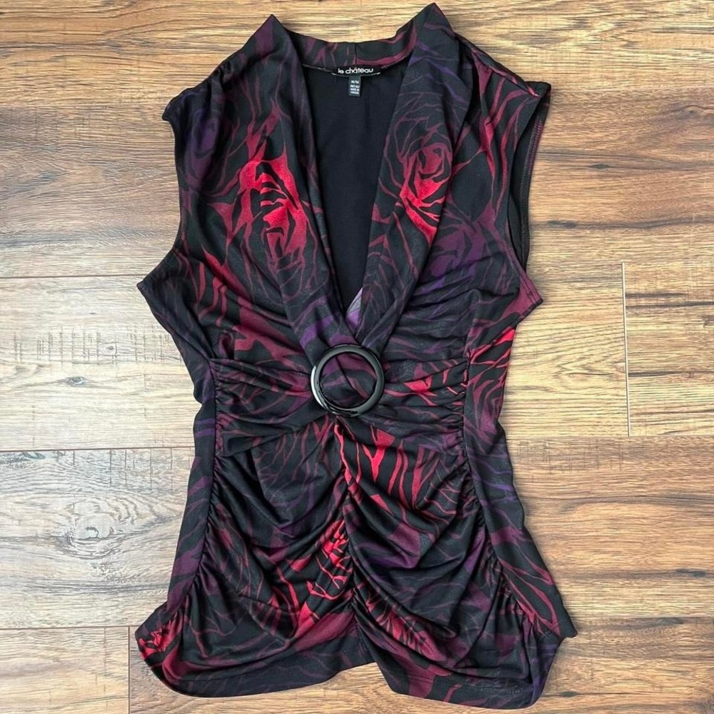 Le Chateau Y2K Ruched Abstract Floral Stretch Women Medium Whimsygoth‎ Mcbling